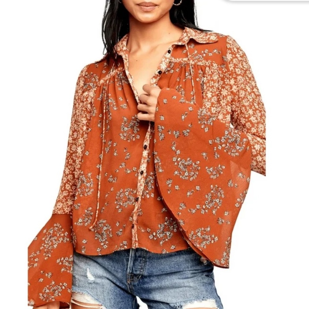 Free People Women's Serena Print Button-up Blouse